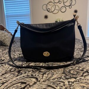 Coach Black Leather Shoulder Bag with Gold Accents